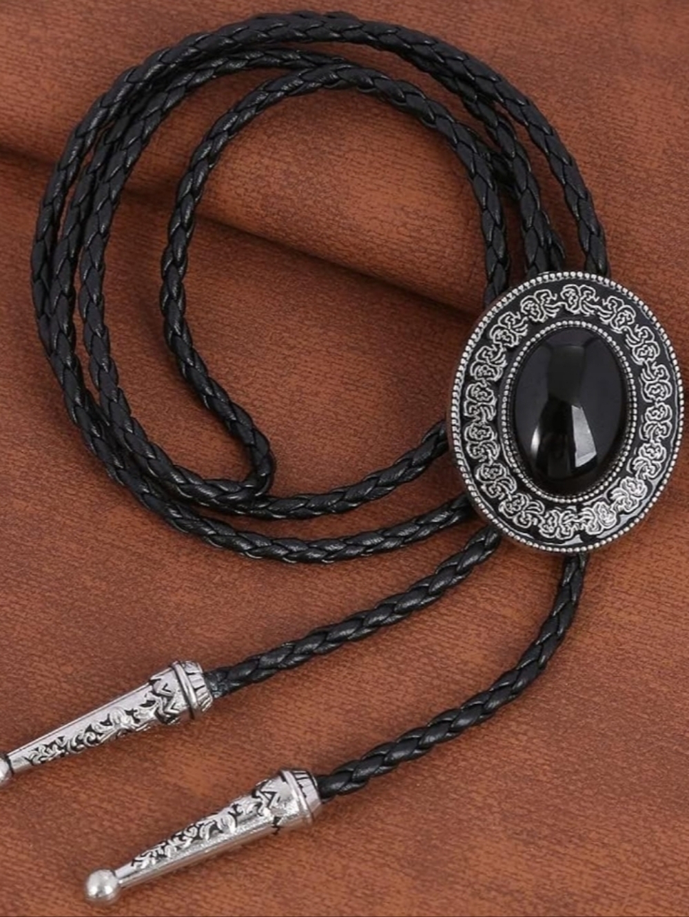 Black Floral Bolo Tie Western Artsy Southwestern Whimsigoth Gift Boho Rodeo